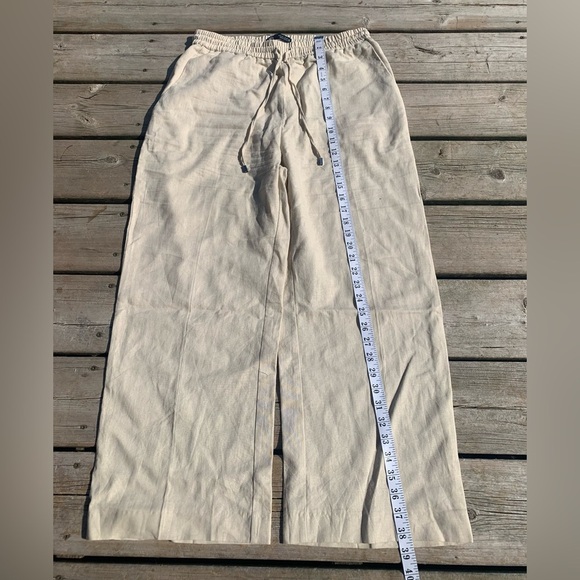Zara Beige Linen Blend Wide Leg Drawstring Pants - Size Large - Picture 7 of 9